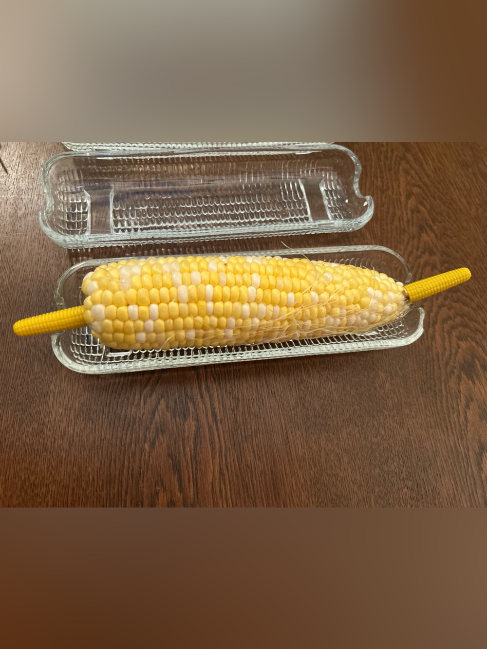 Clear Textured Glass Corn Cob Dishes - Set of 7 WITH 14 corn holders. Vntg set
